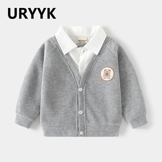 Brand clearance and withdrawal autumn two-piece coat children's fashion long-sleeved hooded coat boys soft cardigan top