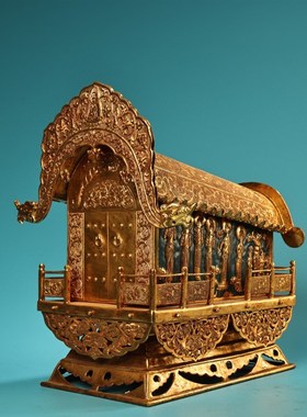 旧藏铜鎏金舍利棺l铜鎏金嵌玉舍利棺手工錾刻嵌宝石舍利棺回流铜