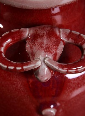 Atpeune三阳开泰瓷器中式陶瓷花瓶客厅玄关摆件 颜色釉红色瓷器家