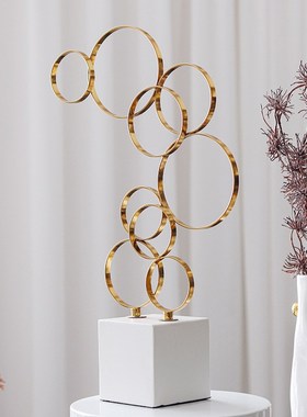 抽象轻奢艺术圆环层叠摆件设计师软装台面样板间售V楼处玄关柜饰