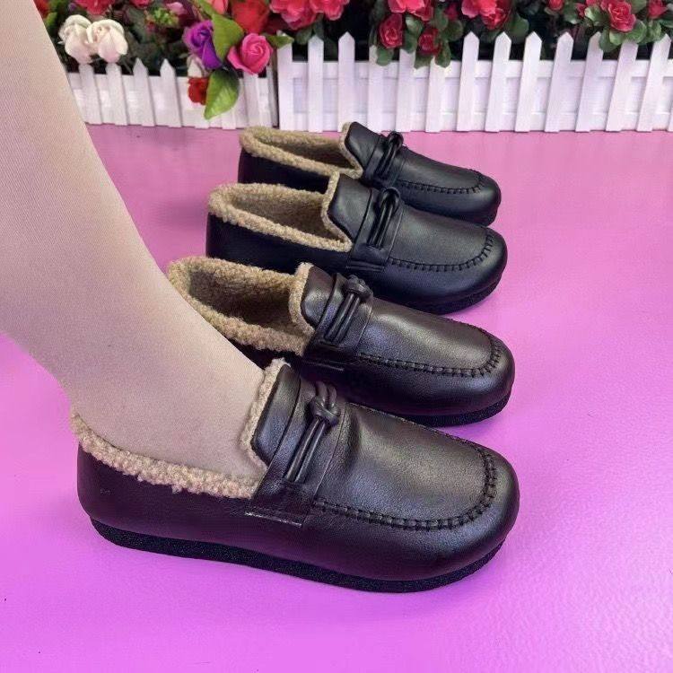 冬季加绒加厚保暖女棉鞋软底舒适妈妈鞋平底豆豆一脚蹬小皮鞋棉靴,淘宝优惠券,粉丝福利购,淘宝优惠卷