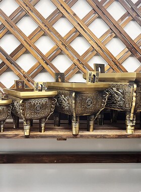 铜鼎摆件纯黄铜i盛鼎四方鼎宝鼎盛千秋黄铜鼎式香炉家居办公室摆