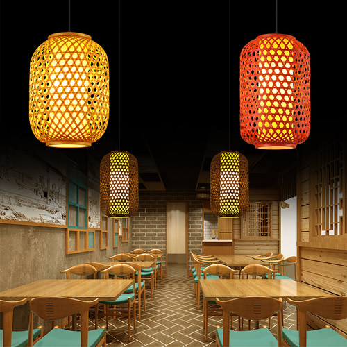 新中式竹编灯笼餐厅茶楼火锅店民宿印字户外防水吊灯中国风竹灯罩 - 图2