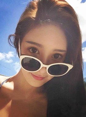日本品质偏光太阳镜韩版新款女网红同款复古圆形眼镜白色大框圆脸