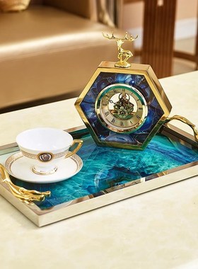 欧式美式奢华蓝色l玛瑙石图案装饰 家居客厅样板房茶几收纳托盘
