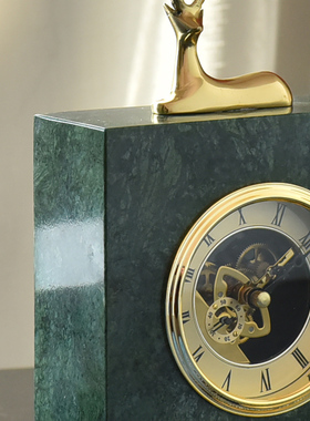 欧式轻奢铜鹿静音座钟o摆件美式别墅酒店客厅书房大理石时钟表摆