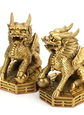 极速纯铜八卦麒麟财富麒麟摆件铜麒麟一X对书卷麒麟