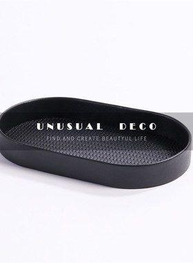 极简轻奢北欧样板间饰p品圆形皮质编织纹理托盘桌面收纳摆盘摆件