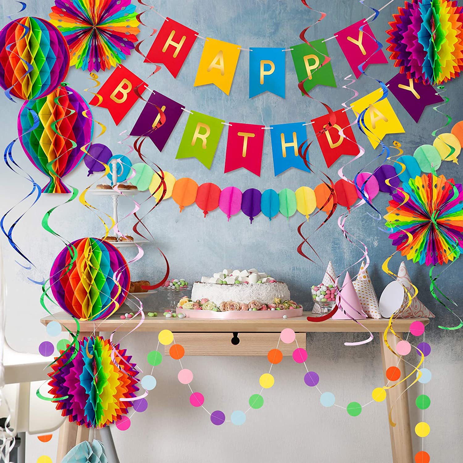 Colorful birthday party decoration set shopping mall window - 图1