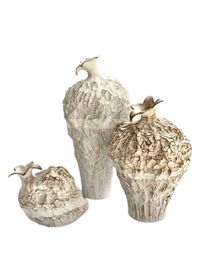 侘寂风复古新中式陶瓷石榴u花器摆件样板间民宿客厅异形花瓶装饰