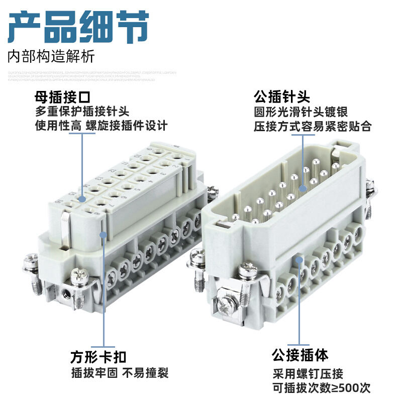 矩形重载连接器单扣紧凑型顶侧出HE6/10/16/32芯工业防水航空插头-图2