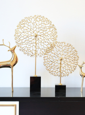 轻奢家居饰品创意艺术铜艺摆件黑水晶珊瑚K摆设客厅玄关摆设工艺