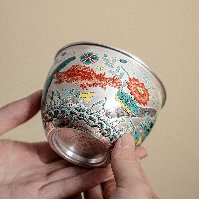 鱼藻纹鎏a银缸杯大容量主人杯茶杯家用功夫茶具中式个人杯礼盒装,淘宝优惠券,粉丝福利购,淘宝优惠卷