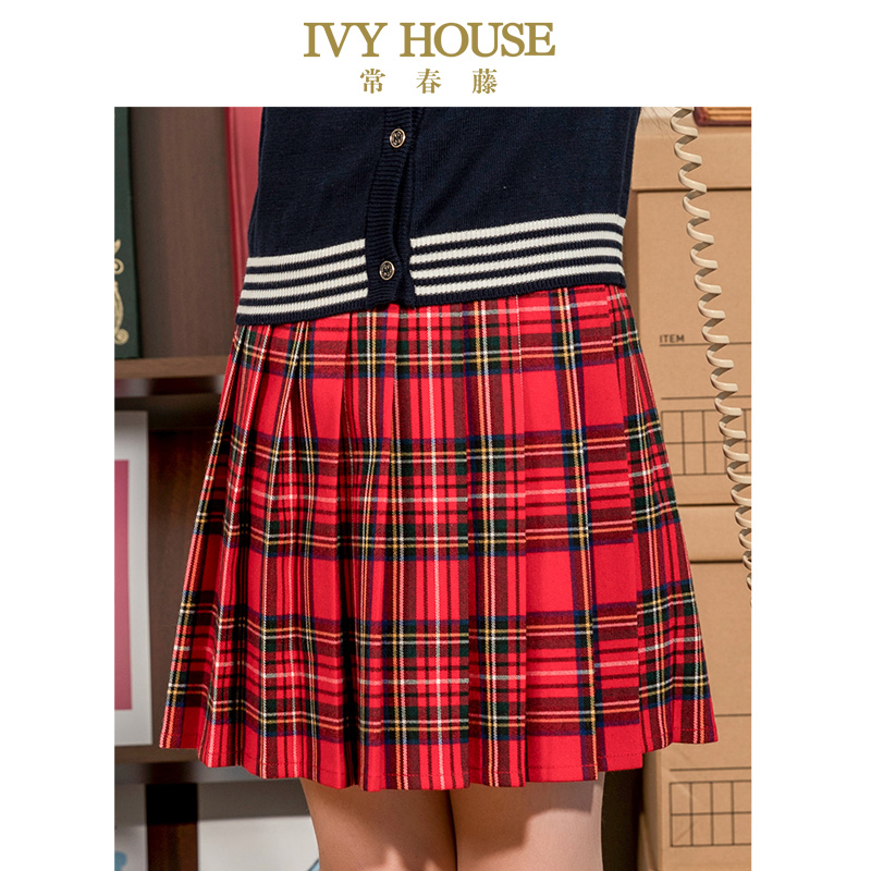 IVY HOUSE常春藤女童短裙秋冬百褶半身裙学院风格子jk制服儿童