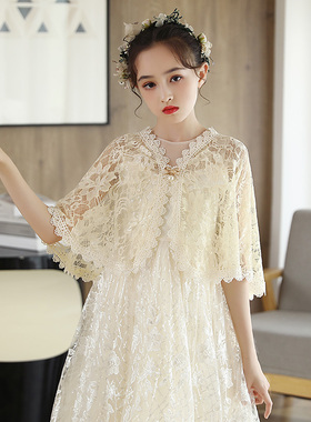 儿童小披肩花童礼服拍摄外搭大女童蕾丝披风宝宝夏季薄纱斗蓬可爱