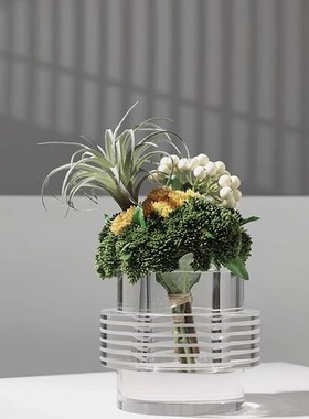 现代简约水晶花器样板房客厅茶几床头I柜卧室餐桌氛围感软装摆件