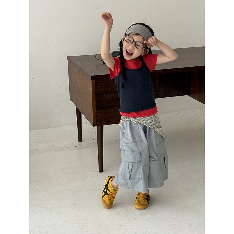 新款女童韩版设计感叠穿撞色可拆分短袖T恤儿童宽松休闲吊带背心,淘宝优惠券,粉丝福利购,淘宝优惠卷