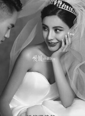 韩式简约白色素纱短款婚照旅拍新娘婚纱头纱双层硬材质婚礼造型密