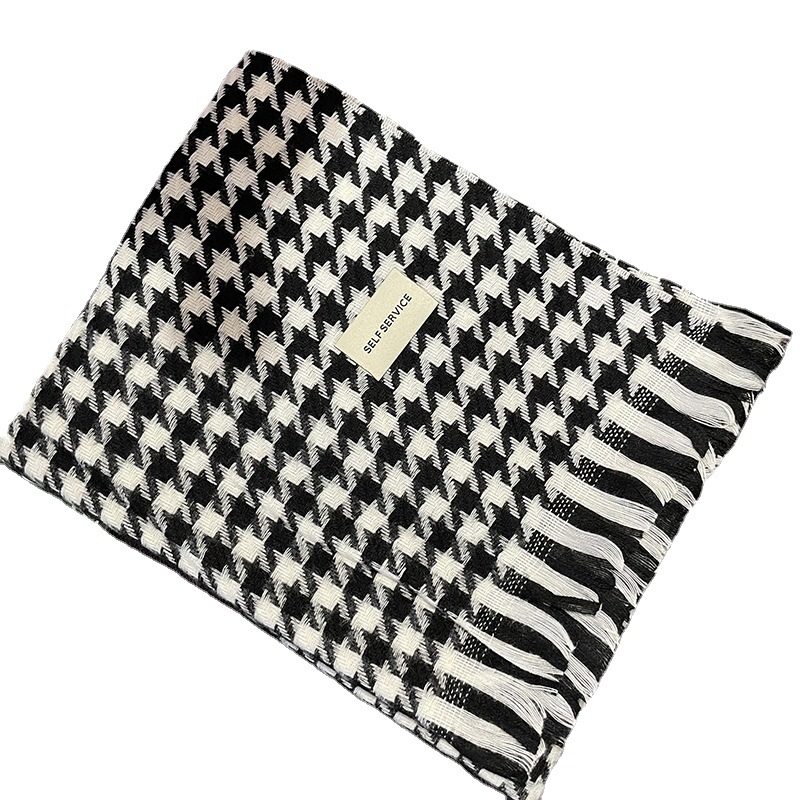 新款时尚拉毛千鸟格子仿羊绒围巾女简约学院风秋冬季保暖披肩两用,淘宝优惠券,粉丝福利购,淘宝优惠卷