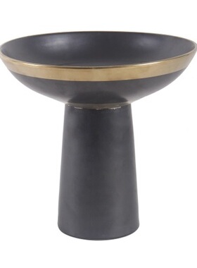 现代新中式简约高脚金边黑色陶z瓷果盘茶几电视柜装饰白色花器摆