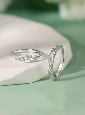 芍药情侣戒指一对男女小众设计