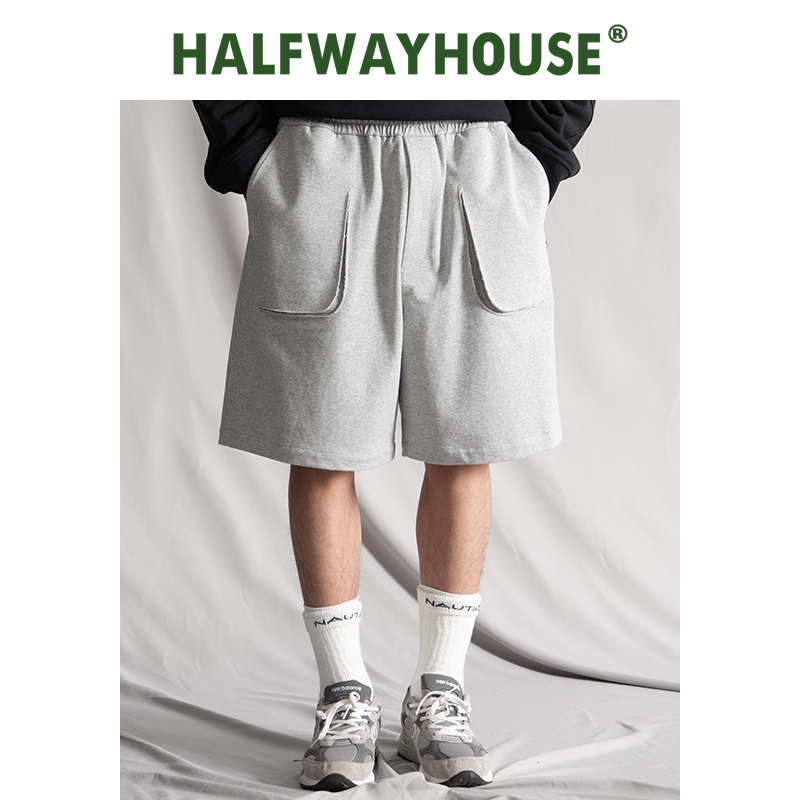 halfwayhouse夏季款原创设计日系口袋宽松休闲五分短裤潮男工装裤 - 图0