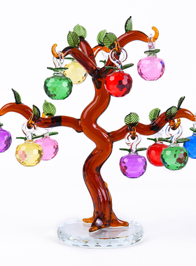 高档水晶苹果树摆件招财平t安果摇钱树家居客厅装饰品结婚乔迁礼
