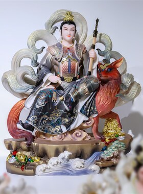九尾狐娘娘神像狐帝摆件家用祝福汉白玉彩绘狐皇U狐后九姑娘妲己