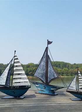 北欧乡村做旧h铁艺帆船摆件办公室办公桌书架客厅电视柜家居装饰