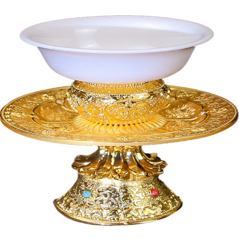 藏式合金高脚供盘贡奉用水果供z斋果盘八吉祥白瓷碗圣水杯糕点摆,淘宝优惠券,粉丝福利购,淘宝优惠卷