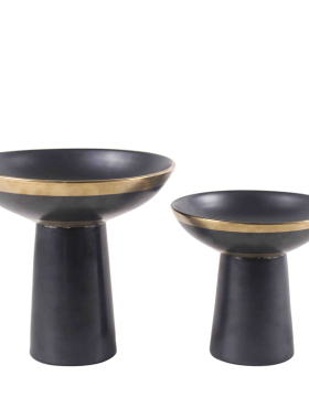 现代新中式简约高脚金边黑色陶瓷C果盘茶几电视柜装饰白色花器摆