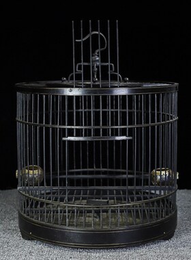 古玩旧藏家具旧藏黑檀木镶贝壳圆鸟笼古玩旧N藏老货鸟笼花梨木笼