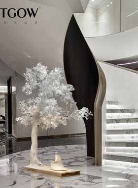 不锈钢室内艺术白色铁树售楼处大型景观酒店艺R术落地装置大摆件