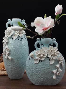 轻奢个性花瓶摆件手捏陶瓷插花工艺品现代客厅酒柜装饰Y品结婚礼