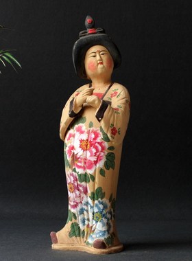 纯手工彩绘仕f女摆件仿古陶器胖妮陶俑古典家居收藏艺术品文物复
