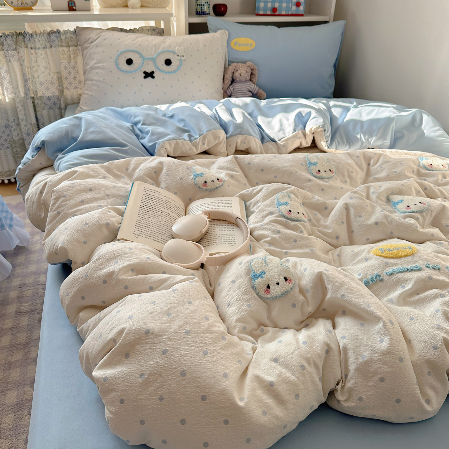 ins毛巾绣四件套床上用全棉被套床单纯棉被罩床笠学生宿舍三件套4