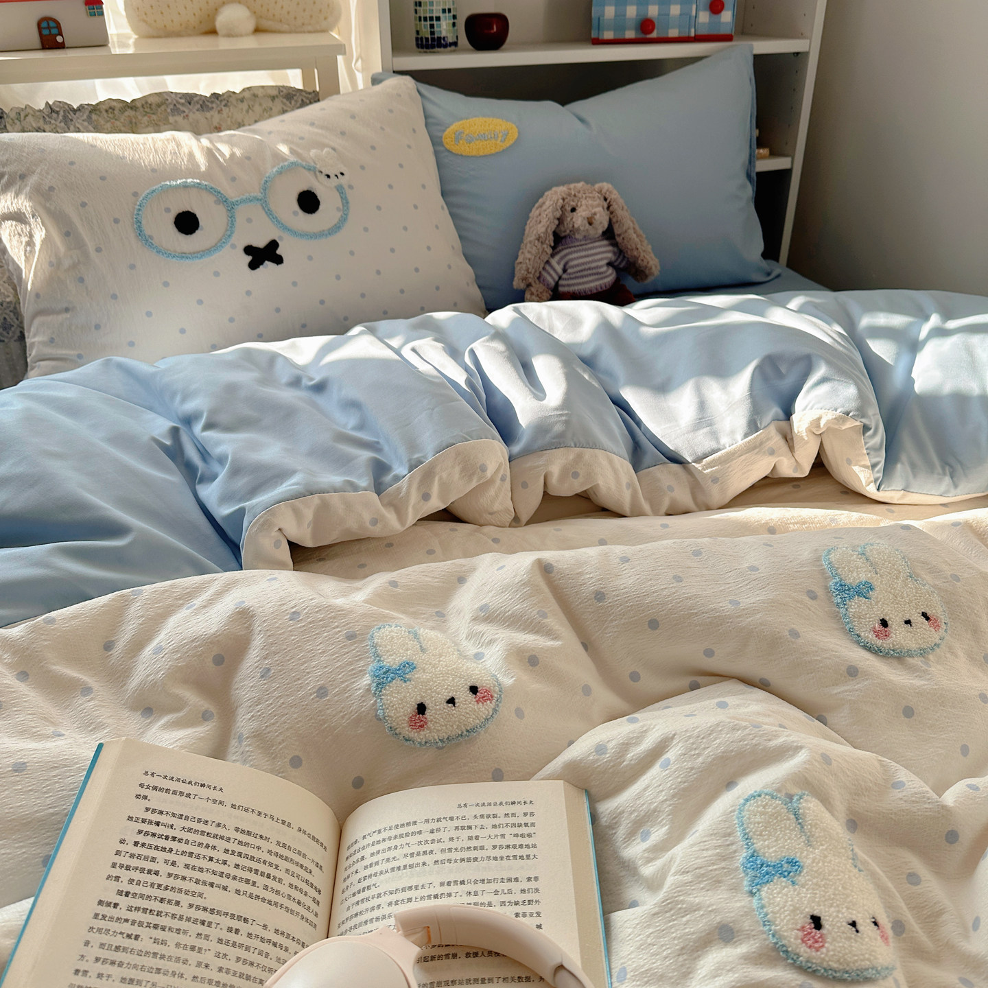 ins毛巾绣四件套床上用全棉被套床单纯棉被罩床笠学生宿舍三件套4