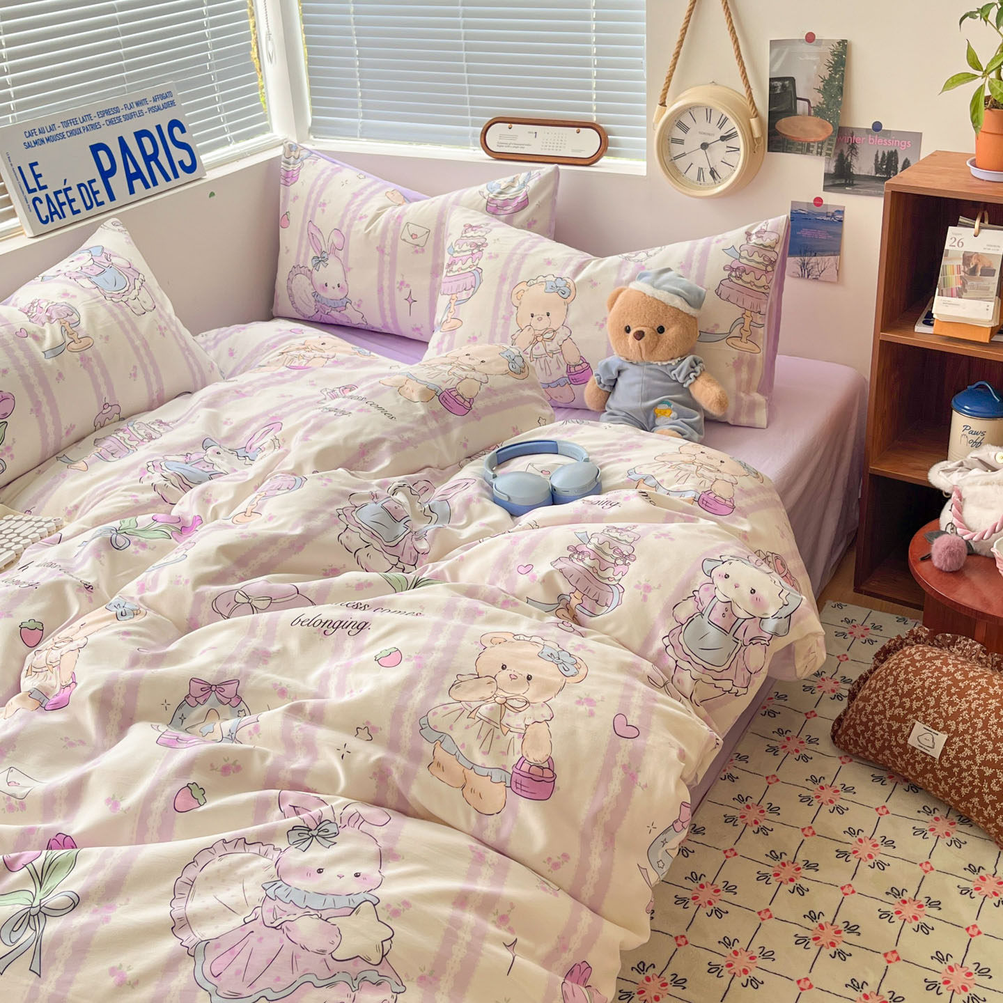 A类加厚四件套全棉卡通被套床单新款纯棉学生宿舍三件套被罩床笠4