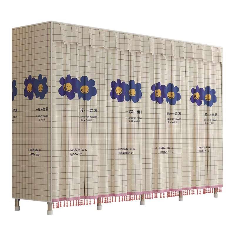 布衣柜全封闭卧室家用钢架结构金属框架儿童收纳柜拉帘款式衣架木 - 图3