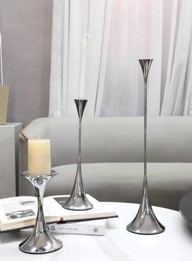 爆款欧式轻奢高级感银色烛台金属摆件餐厅酒店吧台客厅软装家居装
