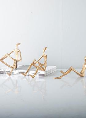 爆款现代金属人物雕塑样板房创意摆件会所别墅酒店家居软装饰品