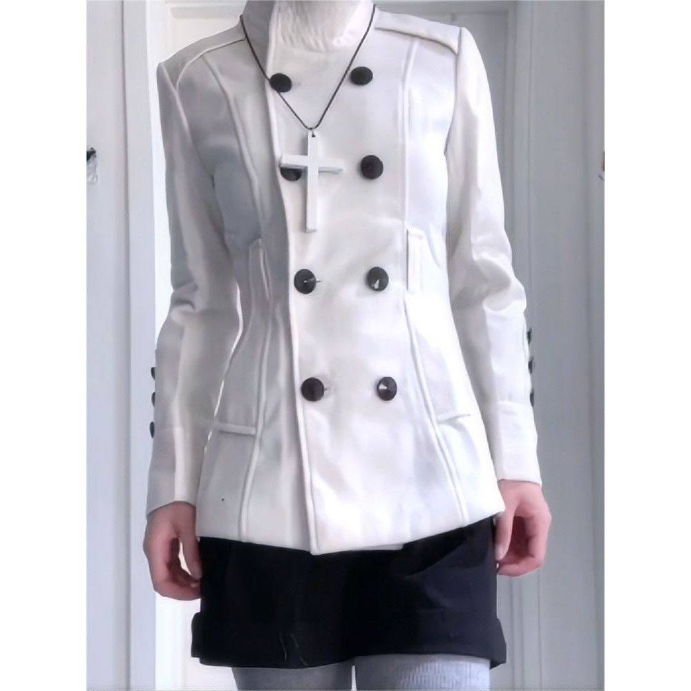 【白调暗契】白色双排扣外套短裤套装女秋冬哥特风显瘦气质两件套,淘宝优惠券,粉丝福利购,淘宝优惠卷