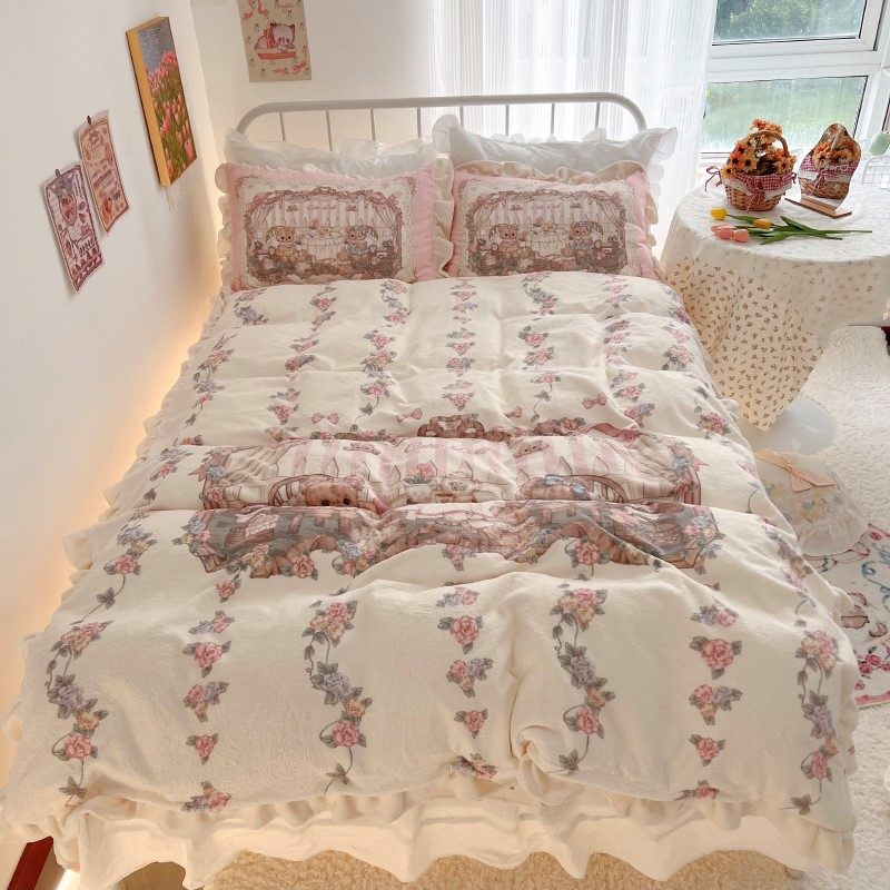 极速花园熊冬季牛奶绒四件套可爱少D女公主风床上保暖加绒加厚双,淘宝优惠券,粉丝福利购,淘宝优惠卷
