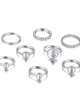 极速8pcs set Retro gem rings women复古圆宝石戒指X 指环戒指8