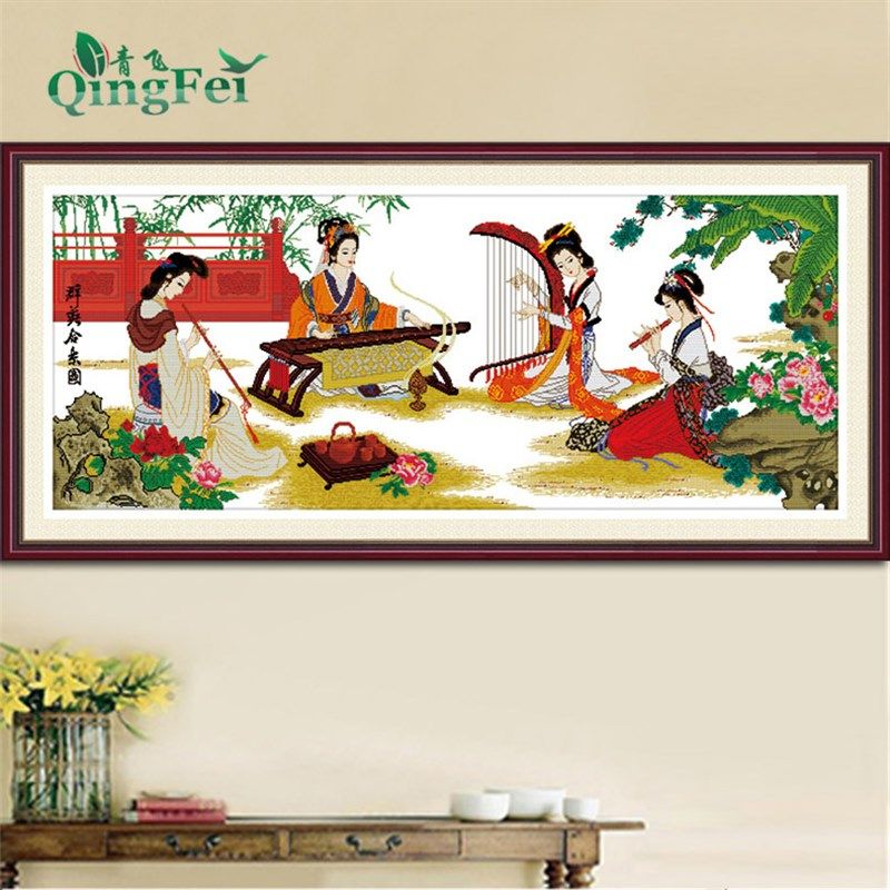 青飞精准印布群英合乐十字绣琴棋书画四大美女古典美女新款,淘宝优惠券,粉丝福利购,淘宝优惠卷