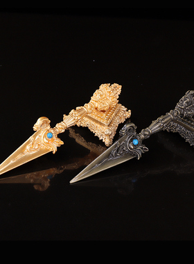 尼泊尔密宗大威德金p刚降魔杵挂坠普巴纯铜金刚杵金刚镢摆件