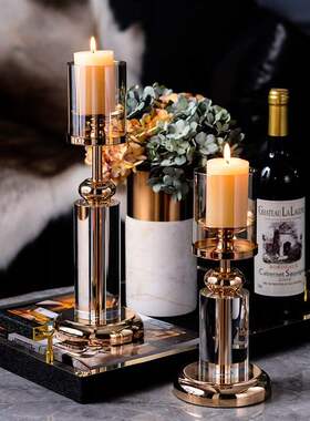 欧式水晶蜡烛台摆件金属样板房间装饰品烛台浪漫烛光X晚餐金色水