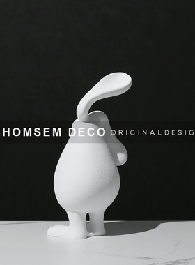 现代简约白色卡通海兔雕塑售楼处样板间软装饰品家居Y客厅艺术摆
