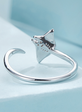 创意魔鬼鱼开口戒s925纯银海洋动物首饰个性可调节戒指女饰品手饰