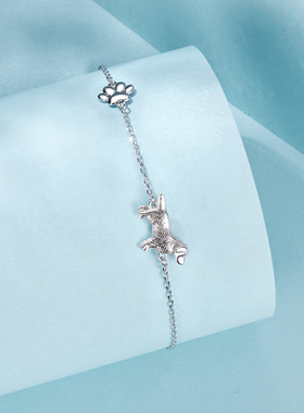 可爱金毛小狗手链S925纯银脚印爪爪镀白金百搭手饰